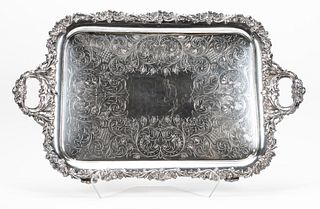 LARGE FOOTED GORHAM SILVERPLATE SERVING TRAY