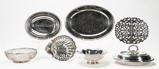 COLLECTION OF SEVEN SILVERPLATE SERVING PIECES