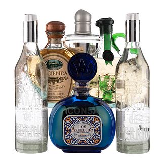 Tequila y Mezcal. a) Jaral de berrio. b) Los azulejos. c) Hacienda Chihuahua. d) Don Alejo. e) Don Tacho. Total de piezas: 6.