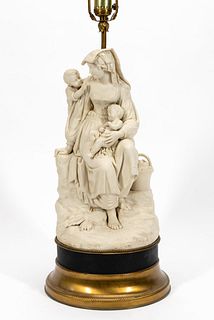 PARIAN OF MOTHER AND CHILDREN, MOUNTED AS LAMP