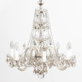 BOHEMIAN 8 LIGHT CRYSTAL CHANDELIER, FACETED DROPS