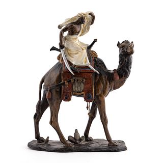 AUSTRIAN COLD PAINTED BRONZE CAMEL & RIDER INKWELL