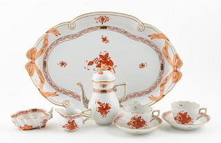 8PC HEREND "CHINESE BOUQUET RUST" DEMITASSE SET
