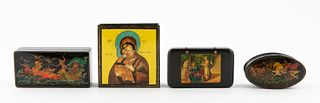 FOUR HAND PAINTED RUSSIAN LACQUER TRINKET BOXES
