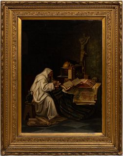 SCHOLAR IN HIS STUDY, 19TH C. OIL ON CANVAS