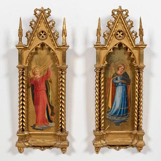 PAIR, O/B ANGEL ICONS IN GILTWOOD GOTHIC FRAMES