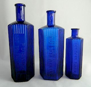 Poison - 3 cobalt hexagonal bottles