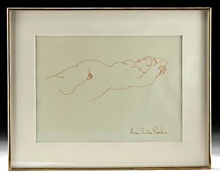 Signed 20th C. Ink on Paper Drawing of Nude
