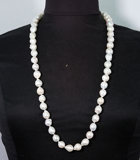 Large White Baroque Pearl & Rhinestone Necklace
