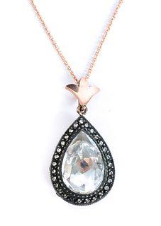 Rose Gold White Amethyst Diamond Pendant Necklace