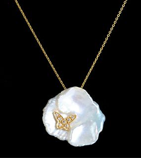 18K YG Baroque Pearl & Diamond Necklace Pendant