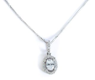 18K White Gold & Diamond Halo Pendant Necklace
