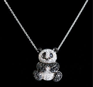 14K White Gold Diamond Panda Pendant Necklace