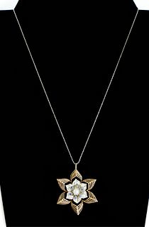 14K WG YG Sapphire & Pearl Pendant Necklace