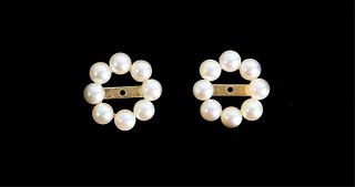 Pair, 14K Yellow Gold & Pearl Earring Jackets