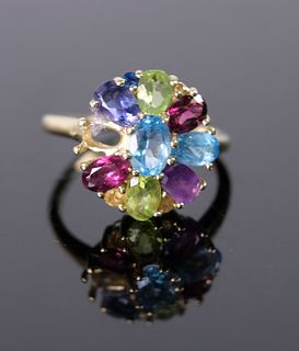 14K Multi Color Gemstone Cocktail Ring