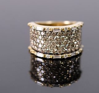 18K Yellow Gold & Diamond Grid Ring