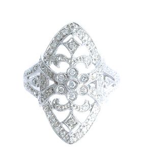 Art Deco Style 14K WG & Diamond Ring, Size 7