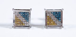 Pair, Sterling & Multi Color Diamond Earrings