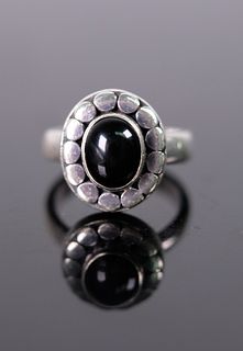 Sterling Silver & Black Onyx Ring Size 8