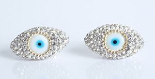 Pair, Sterling Silver 'Eye' Shaped Earrings