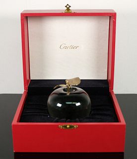 Cartier Crystal & Vermeil Silver Apple Paperweight