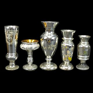 Five (5) Large Mercury Glass Vases