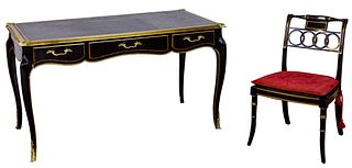 Baker Furniture Lacquer Writing Desk and Chair