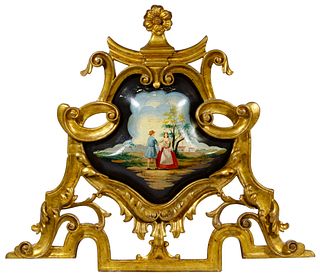 Venetian Gilt Mirror Crest with Painted Insert