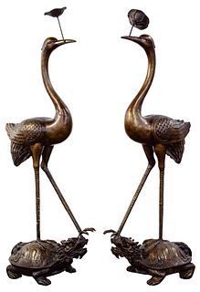 Asian Style Bronze Cranes