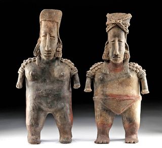 Tall Pair Jalisco San Juanito Pottery Standing Females