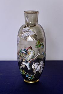 Moser Glass Vase with Applied Raised Enamel Decorations