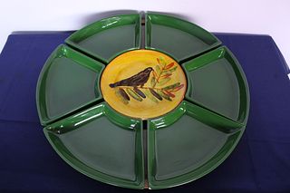 Extra Large Midcentury Hand Painted Lazy Susan