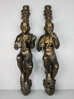 C. 1840 Large Pair of Finely Carved Blackamoor Figures