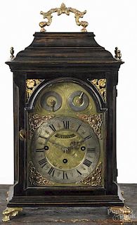 Paul Hoesteter, A. Brinn ebonized bracket clock with an engraved brass and silver dial, 18'' h.