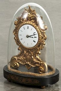 Coe & Co. brass front clock under a dome, overall - 11'' h.