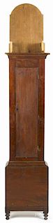 American Sheraton mahogany tall case clock case, 64 1/2'' h. to molding.