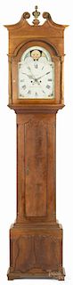 Pennsylvania Chippendale walnut tall case clock with an eight-day movement and a painted dial