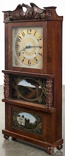 C. & L. C. Ives mahogany triple decker shelf clock with a carved eagle crest, 37 1/4'' h.
