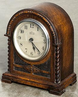 English oak battery operated shelf clock, inscribed Bulle, 9 1/2'' h.