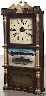 Burge, Peck & Co. mahogany triple decker clock, 34'' h.