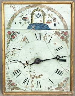 Reverse painted glass wall clock with masonic symbols, 16'' h.
