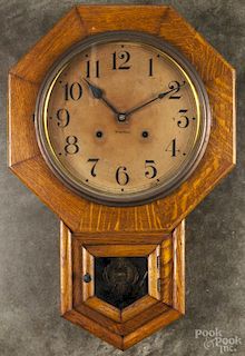 Waterbury oak wall clock, 22'' h.