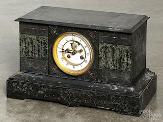 French Le Boutillier & Co. slate and marble mantel clock, 8 3/4'' h.