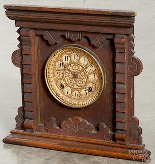 Ansonia Newark oak mantel clock, 11 1/2'' h.