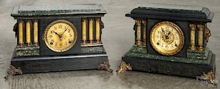 Two Seth Thomas faux marble mantel clocks, both - 11 1/4'' h.