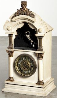 New Haven Clock Co. trade simulator shelf clock with an acrobatic skeleton and two movements, 22'' h.