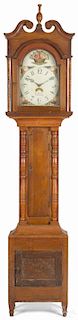 Pennsylvania cherry Sheraton tall case clock, early 19th c., the dial inscribed Hy Bower, 93 1/2''
