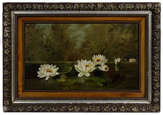 Unknown Artist (American, 19th Century) 'Water Lilies' Oil on Canvas