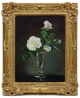 Cecil Kennedy (English, 1905-1997) 'White Roses' Oil on Canvas